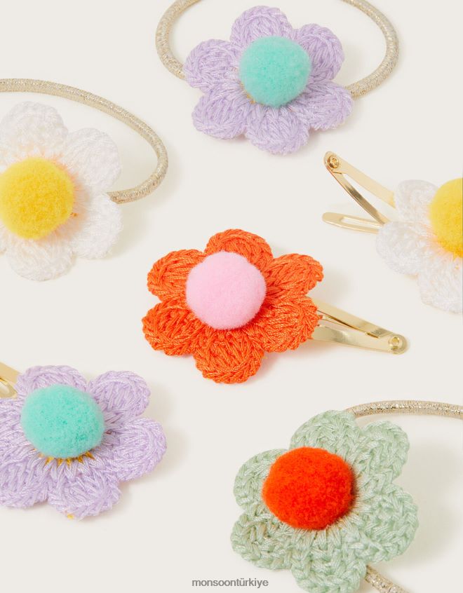 Monsoon kız tığ işi çiçekli saç aksesuarı 8\'li paket JH86BT2581 aksesuar şık