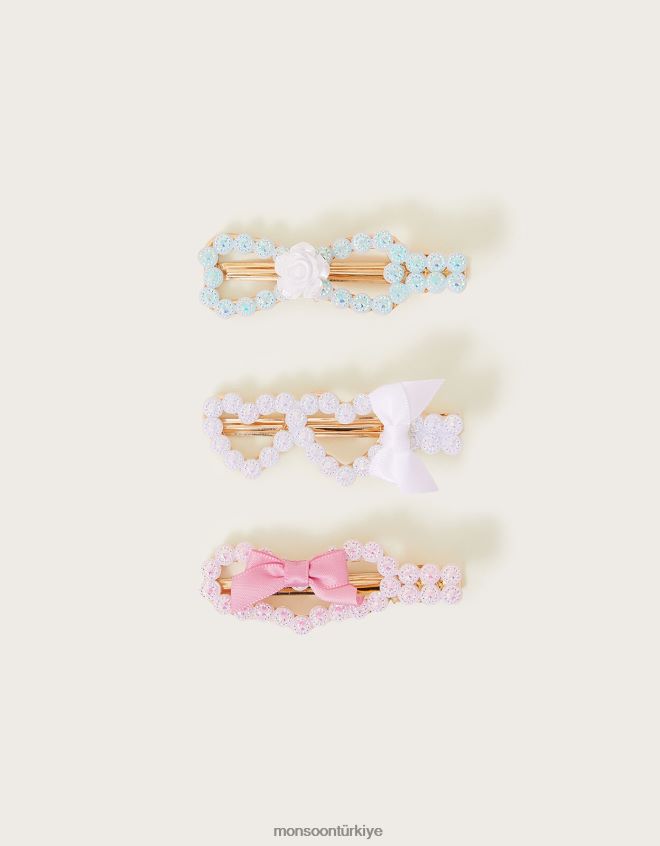 Monsoon kız zarif göz kamaştırıcı klipler üçlü set JH86BT1755 aksesuar şık