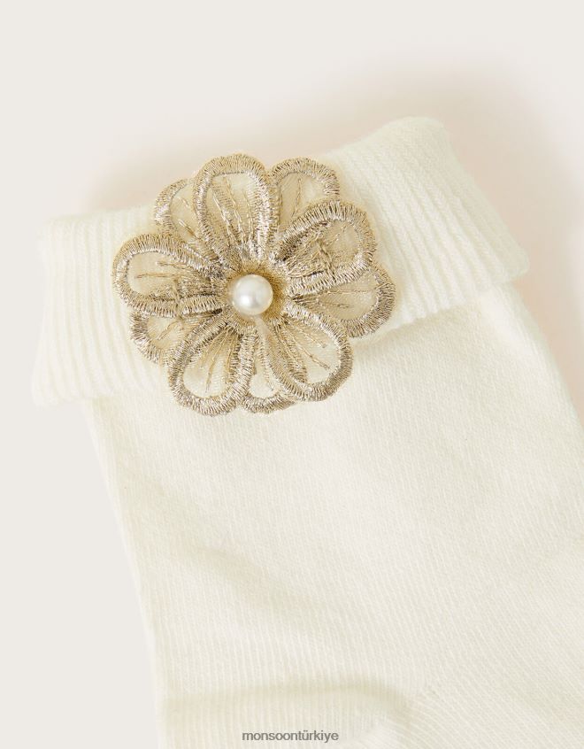 Monsoon kız 3d çiçek çorap JH86BT2601 aksesuar fildişi