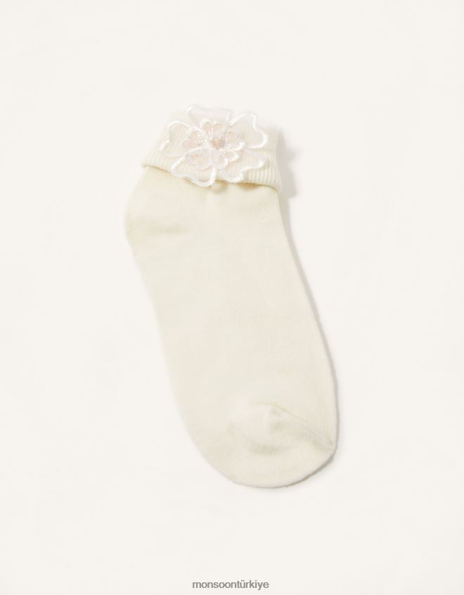 Monsoon kız 3d çiçek çorap JH86BT2721 aksesuar fildişi
