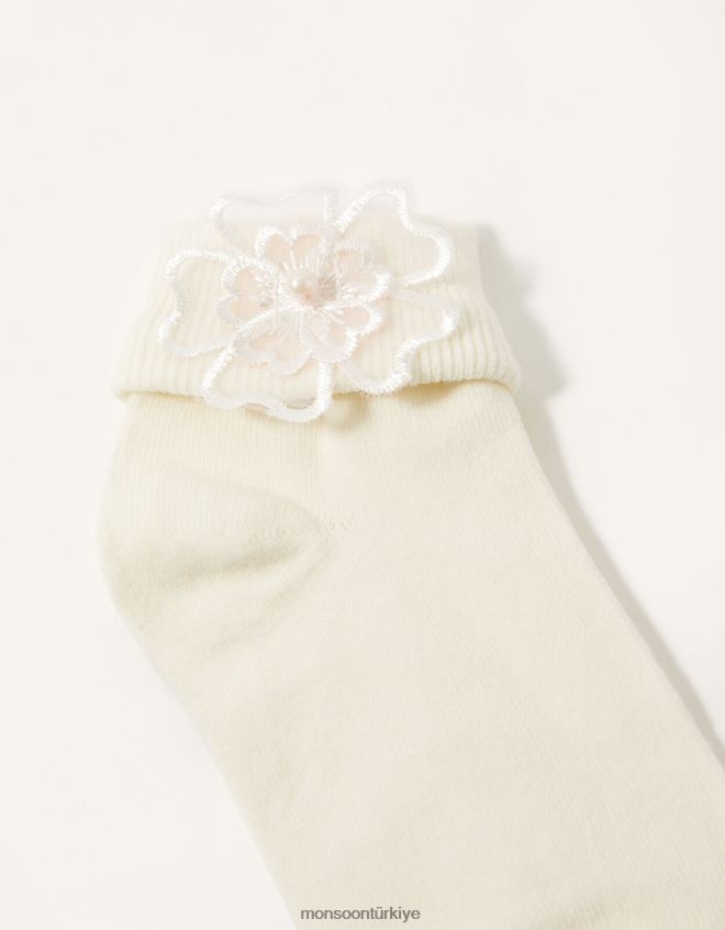 Monsoon kız 3d çiçek çorap JH86BT2721 aksesuar fildişi