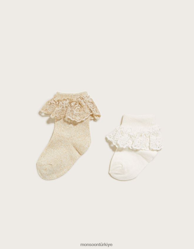 Monsoon kız bebek dantel detaylı çorap twinset JH86BT2658 aksesuar altın