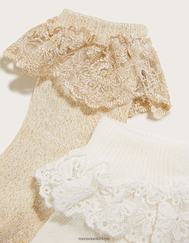 Monsoon kız bebek dantel detaylı çorap twinset JH86BT2658 aksesuar altın