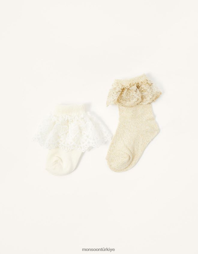 Monsoon kız bebek dantel fırfırlı çorap twinset JH86BT2687 aksesuar altın