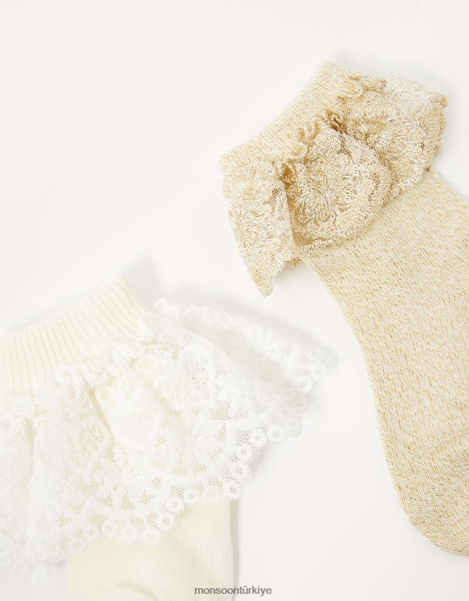 Monsoon kız bebek dantel fırfırlı çorap twinset JH86BT2687 aksesuar altın