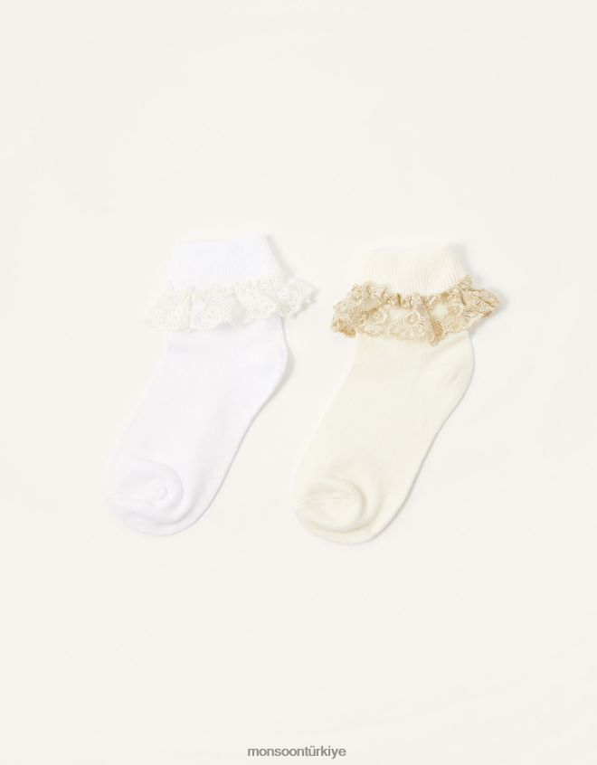 Monsoon kız bebek dantel fırfırlı çorap twinset JH86BT2713 aksesuar çok