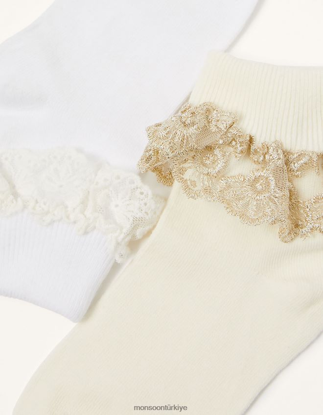 Monsoon kız bebek dantel fırfırlı çorap twinset JH86BT2713 aksesuar çok