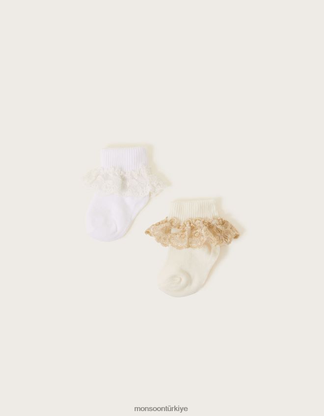 Monsoon kız bebek dantel süslemeli çorap twinset JH86BT2611 aksesuar çok