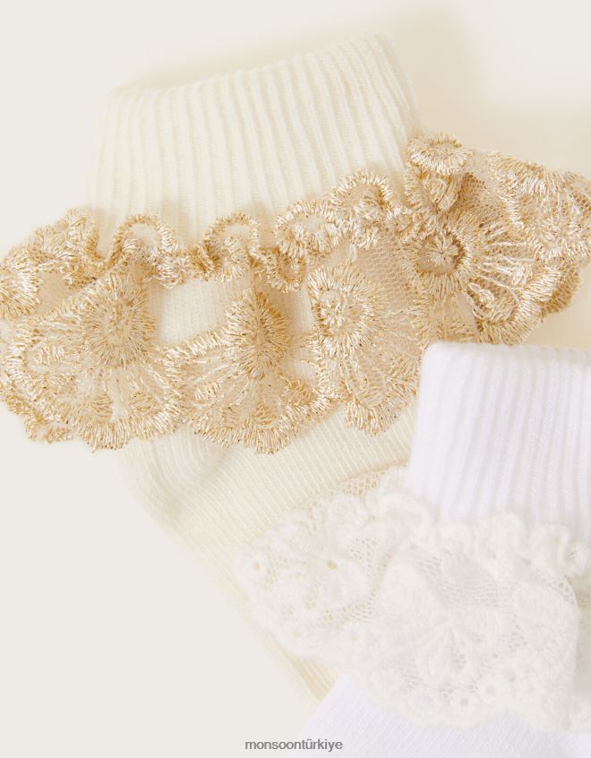 Monsoon kız bebek dantel süslemeli çorap twinset JH86BT2611 aksesuar çok