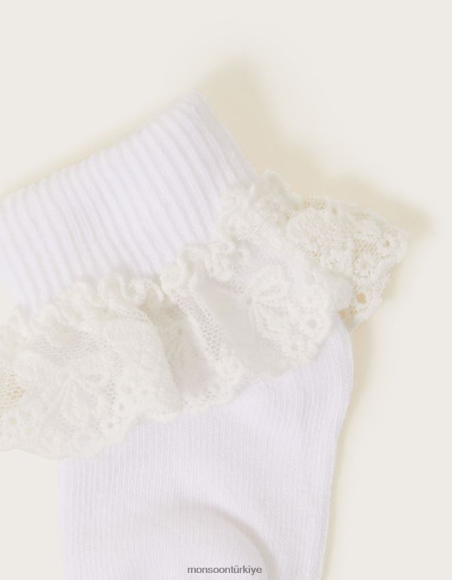 Monsoon kız bebek çiçek dantel çorap JH86BT2668 aksesuar beyaz