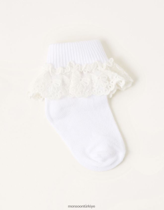 Monsoon kız bebek çiçek dantel çorap JH86BT2730 aksesuar beyaz