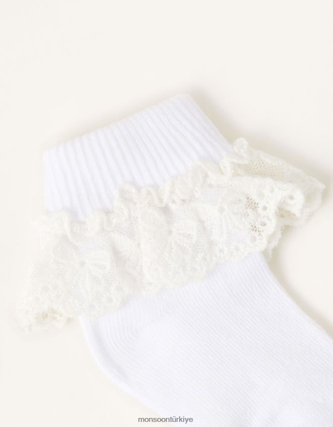 Monsoon kız bebek çiçek dantel çorap JH86BT2730 aksesuar beyaz