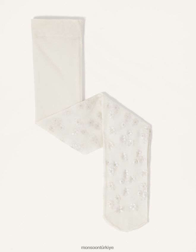 Monsoon kız bebek çiçek perlato desenli tayt JH86BT2624 aksesuar fildişi