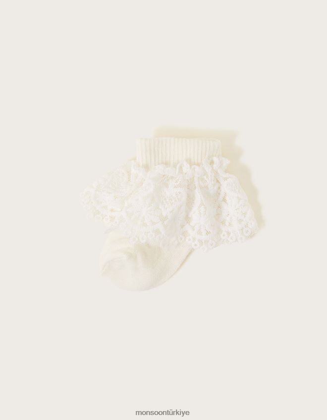Monsoon kız bebek kalpli dantel çoraplar JH86BT2665 aksesuar fildişi