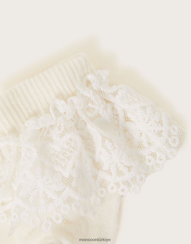 Monsoon kız bebek kalpli dantel çoraplar JH86BT2665 aksesuar fildişi