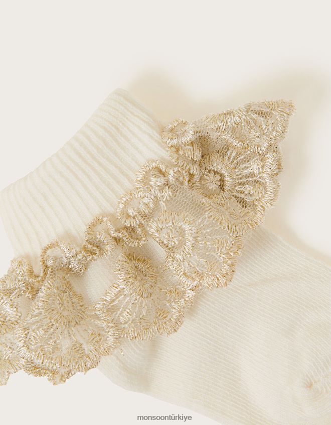Monsoon kız bebek ışıltılı dantel çoraplar JH86BT2629 aksesuar fildişi
