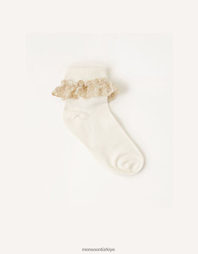Monsoon kız bebek ışıltılı dantel çoraplar JH86BT2718 aksesuar fildişi