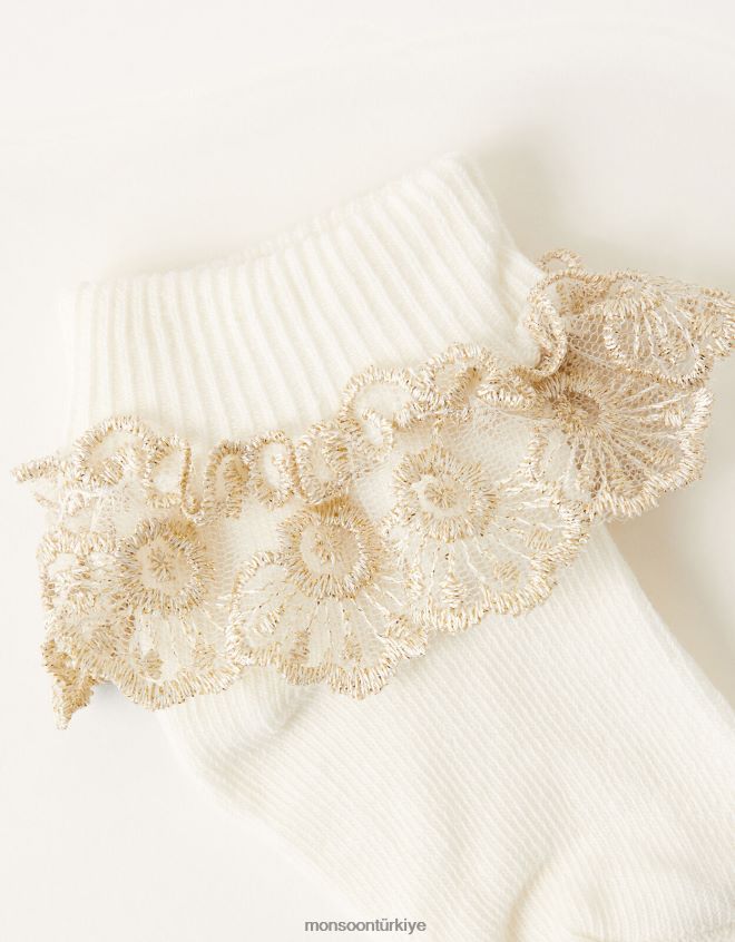 Monsoon kız bebek ışıltılı dantel çoraplar JH86BT2718 aksesuar fildişi