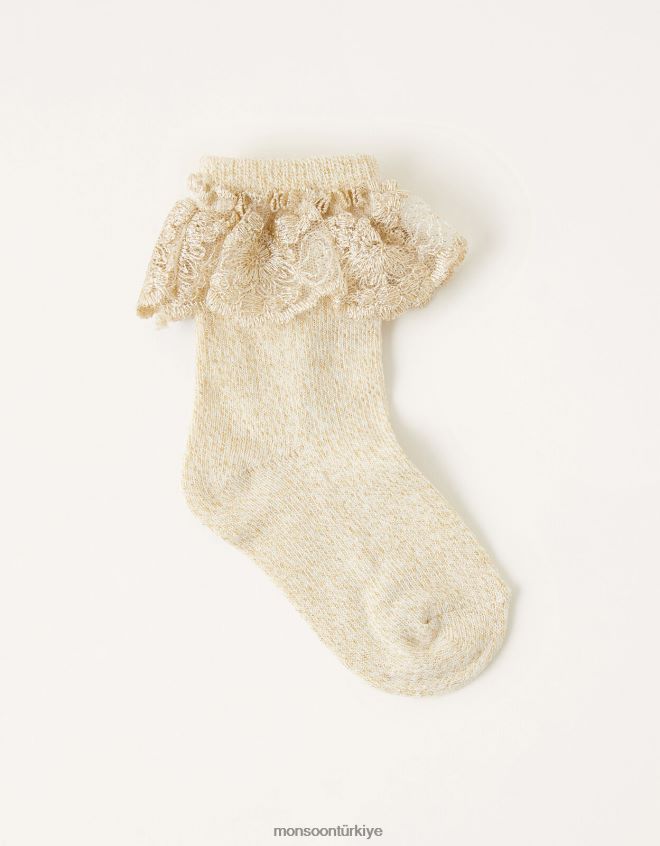 Monsoon kız bebek ışıltılı çiçek süslemeli çoraplar JH86BT2686 aksesuar altın