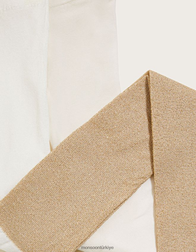 Monsoon kız bebek ışıltılı metalik tayt takımı JH86BT2634 aksesuar altın