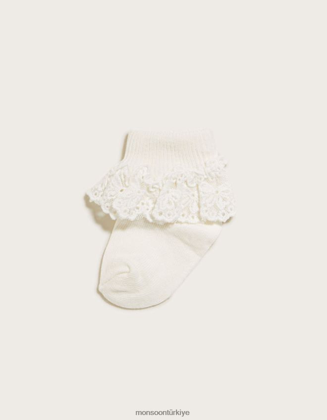 Monsoon kız bebek olivia fiyonklu dantel çorap JH86BT2617 aksesuar fildişi