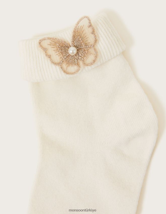 Monsoon kız dantel kelebek çorap JH86BT2673 aksesuar fildişi
