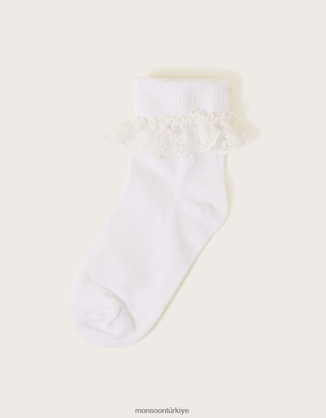 Monsoon kız çiçek dantel çorap JH86BT2614 aksesuar beyaz