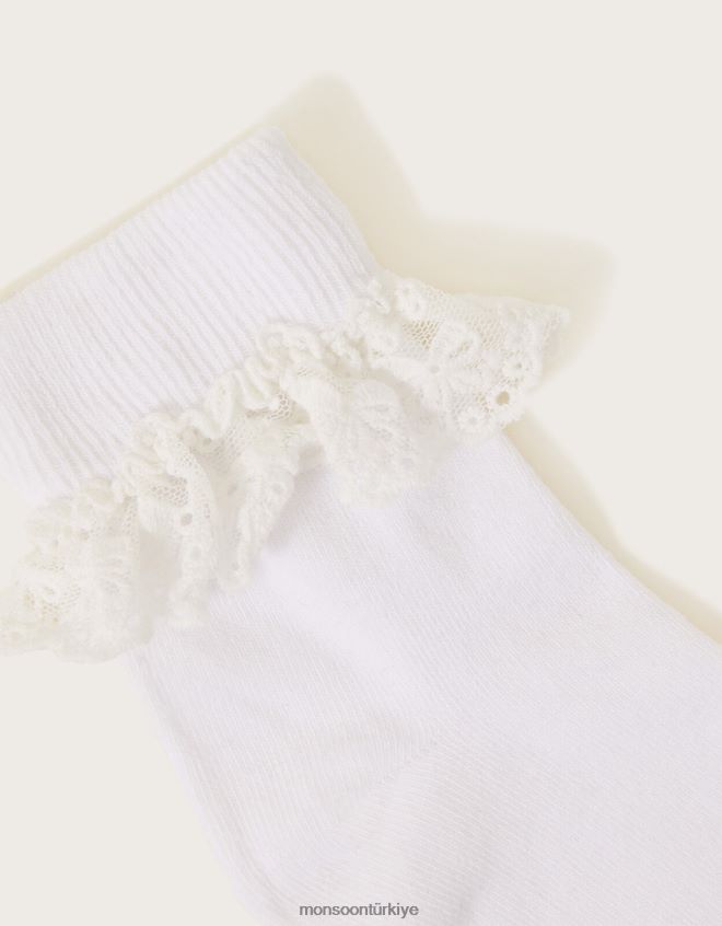 Monsoon kız çiçek dantel çorap JH86BT2614 aksesuar beyaz
