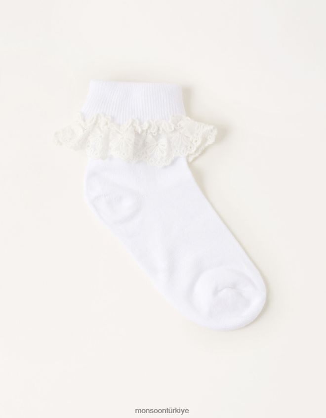 Monsoon kız çiçek dantel çorap JH86BT2725 aksesuar beyaz