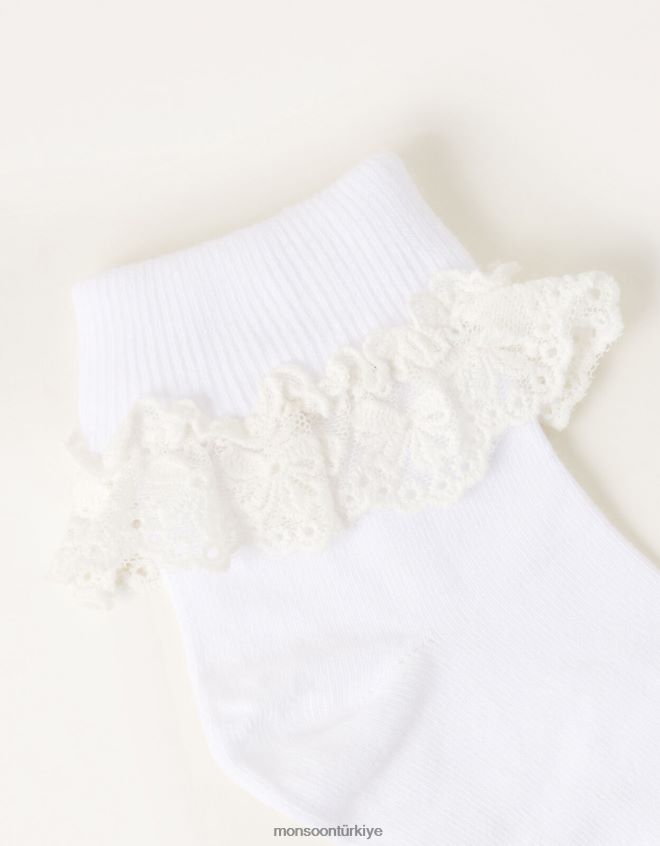 Monsoon kız çiçek dantel çorap JH86BT2725 aksesuar beyaz