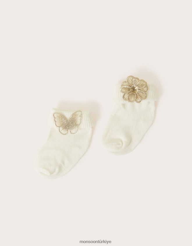 Monsoon kız kelebekli ve çiçekli bebek çorabı ikili takım JH86BT2602 aksesuar çok