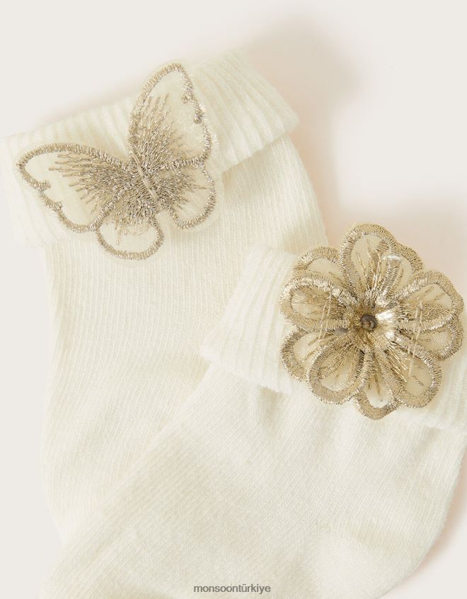 Monsoon kız kelebekli ve çiçekli bebek çorabı ikili takım JH86BT2602 aksesuar çok