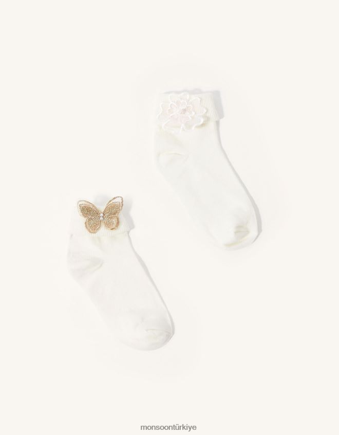 Monsoon kız kelebekli ve çiçekli bebek çorabı ikili takım JH86BT2704 aksesuar çok