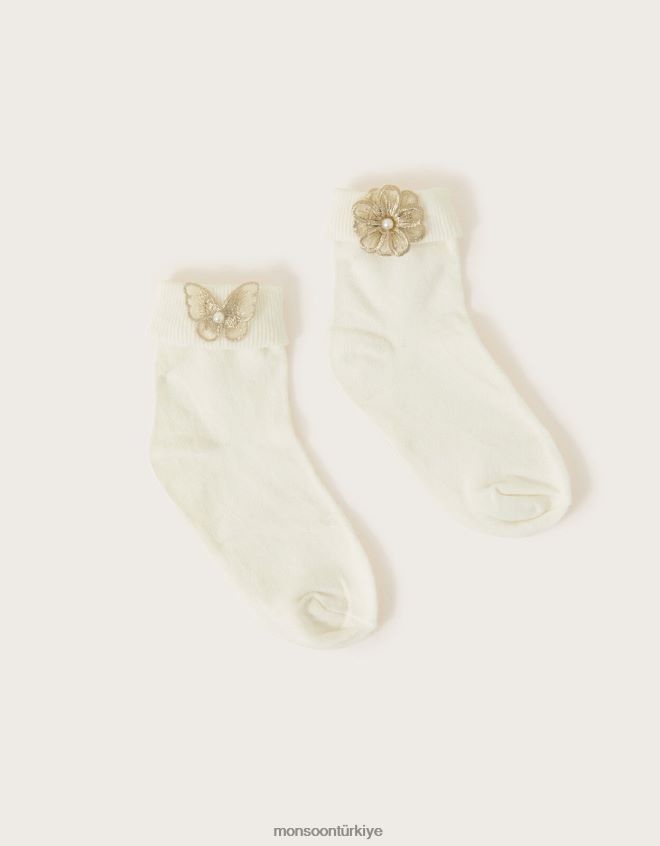Monsoon kız İkili kelebekli ve çiçekli çorap seti JH86BT2603 aksesuar çok