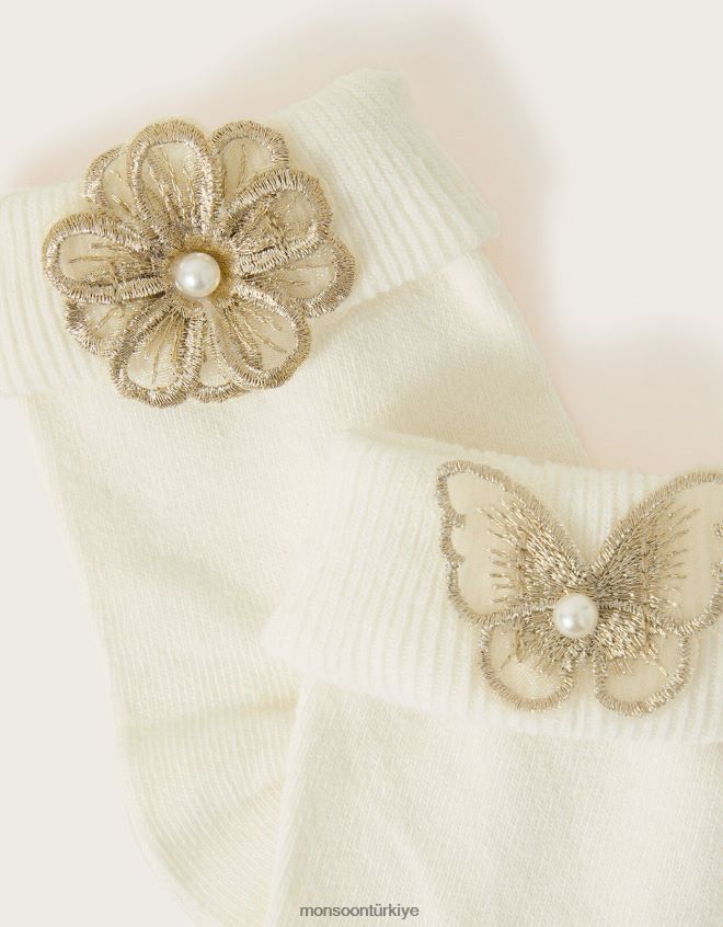 Monsoon kız İkili kelebekli ve çiçekli çorap seti JH86BT2603 aksesuar çok