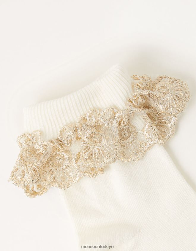 Monsoon kız ışıltılı dantel çoraplar JH86BT2711 aksesuar fildişi