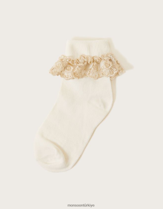 Monsoon kız ışıltılı dantel çoraplar JH86BT2749 aksesuar fildişi