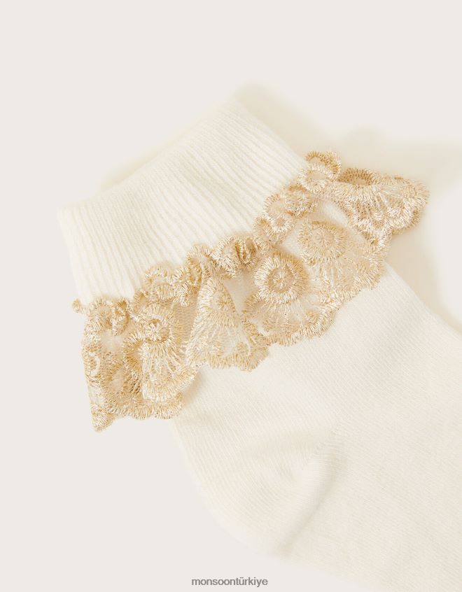 Monsoon kız ışıltılı dantel çoraplar JH86BT2749 aksesuar fildişi