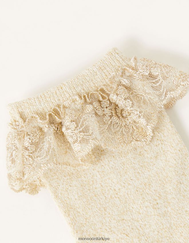 Monsoon kız ışıltılı çiçek çorapları JH86BT2659 aksesuar altın