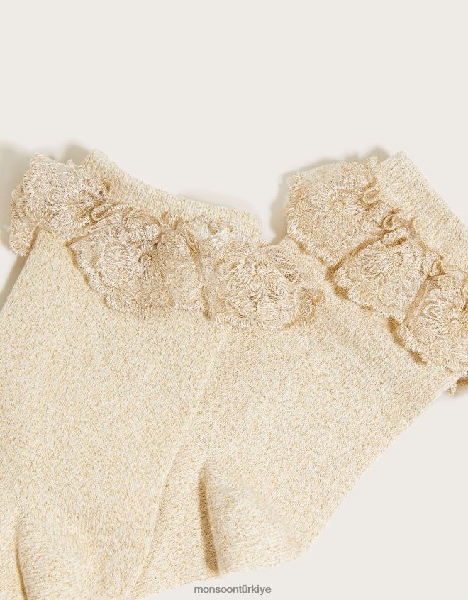 Monsoon kız ışıltılı çiçekli dantel çoraplar JH86BT2493 aksesuar altın