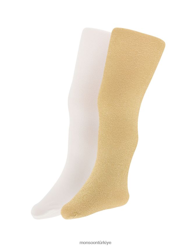 Monsoon kız ışıltılı naylon bebek külotlu çorap ikili takım JH86BT2733 aksesuar altın