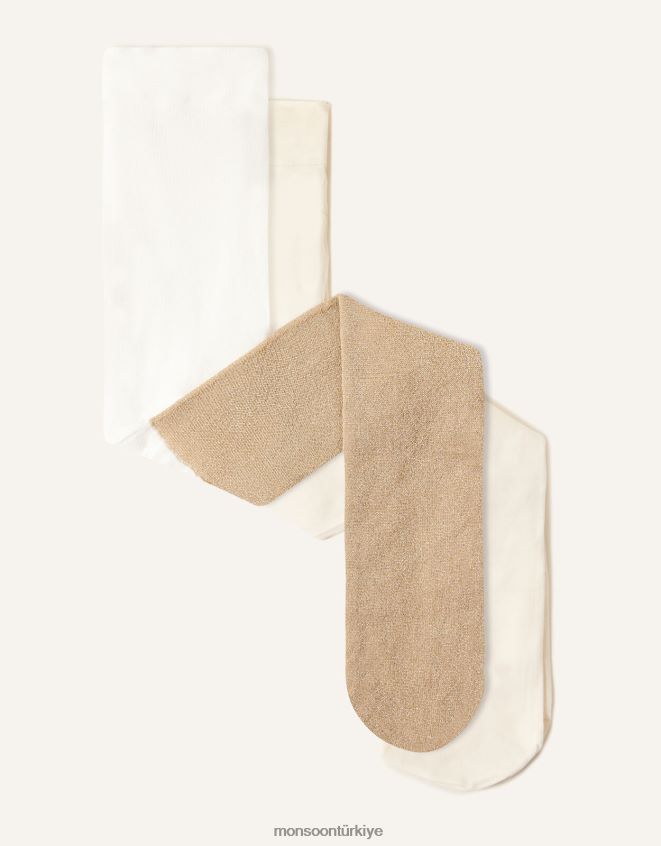 Monsoon kız ışıltılı naylon bebek külotlu çorap ikili takım JH86BT2733 aksesuar altın