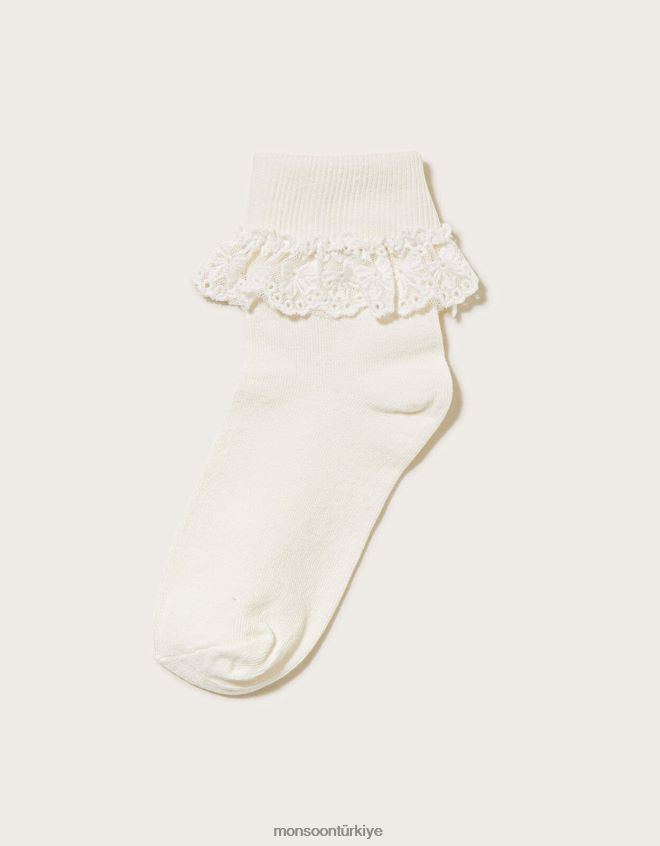 Monsoon kız olivia fiyonklu dantel çoraplar JH86BT2750 aksesuar fildişi