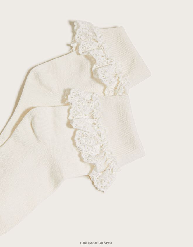 Monsoon kız olivia fiyonklu dantel çoraplar JH86BT2750 aksesuar fildişi