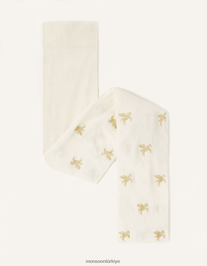 Monsoon kız parıltılı tek boynuzlu at taytları JH86BT2431 aksesuar fildişi