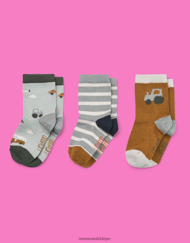 Monsoon çocuklar liewood silas araç desenli üçlü çorap seti JH86BT2623 aksesuar çok