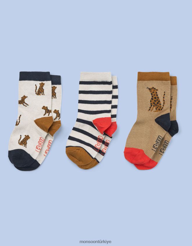 Monsoon çocuklar liewood silas leopar desenli üçlü çorap seti JH86BT2468 aksesuar çok
