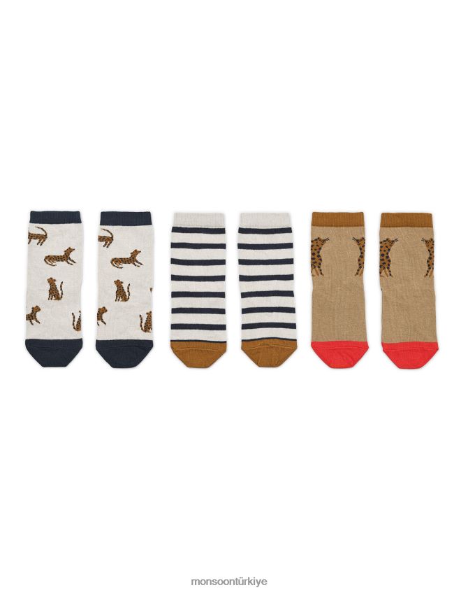 Monsoon çocuklar liewood silas leopar desenli üçlü çorap seti JH86BT2468 aksesuar çok