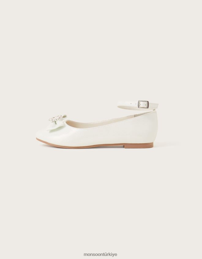 Monsoon kız Tilla Loveheart patentli balerin daireleri JH86BT2356 ayakkabı fildişi