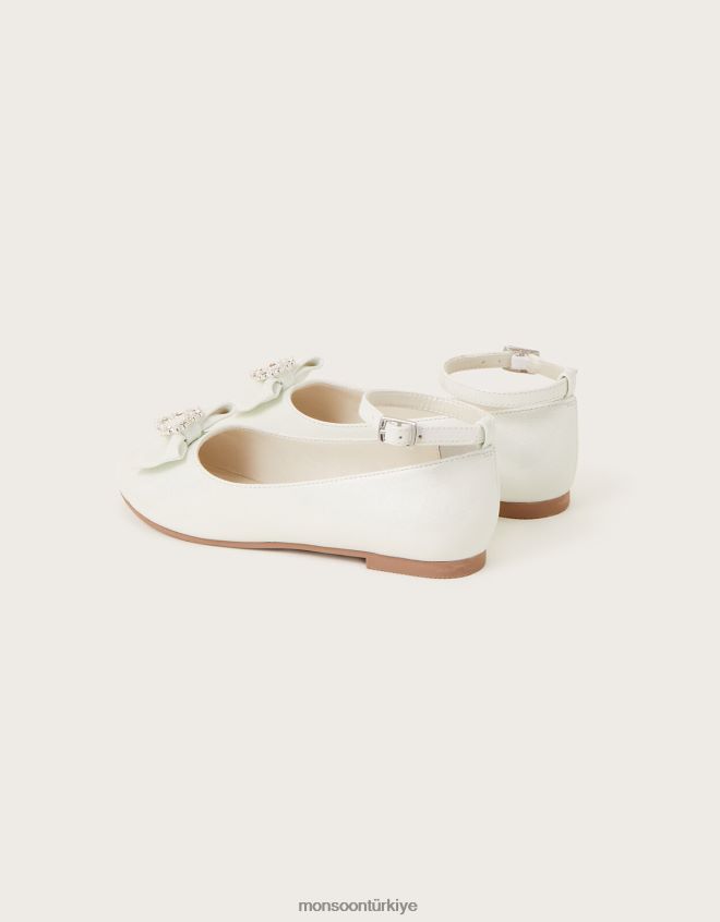 Monsoon kız Tilla Loveheart patentli balerin daireleri JH86BT2356 ayakkabı fildişi